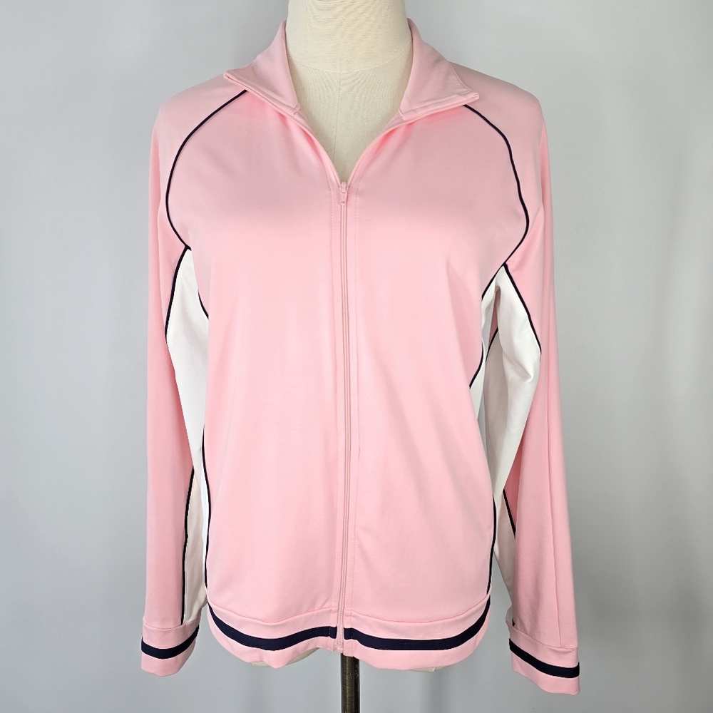 Wimbledon Tennis Full Zip Stretch Athletic Jacket Pink White Navy Size M